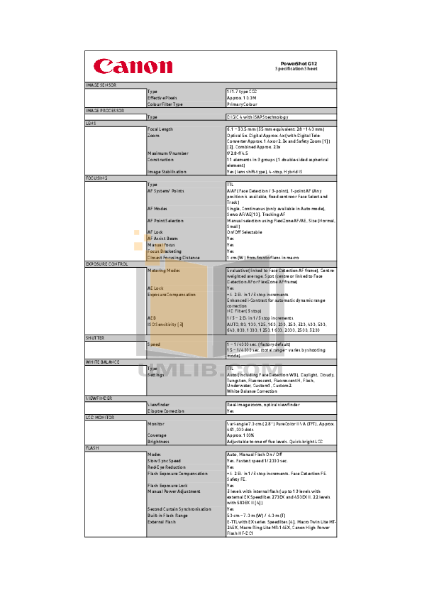 Download free pdf for Canon Powershot G12 Digital Camera manual