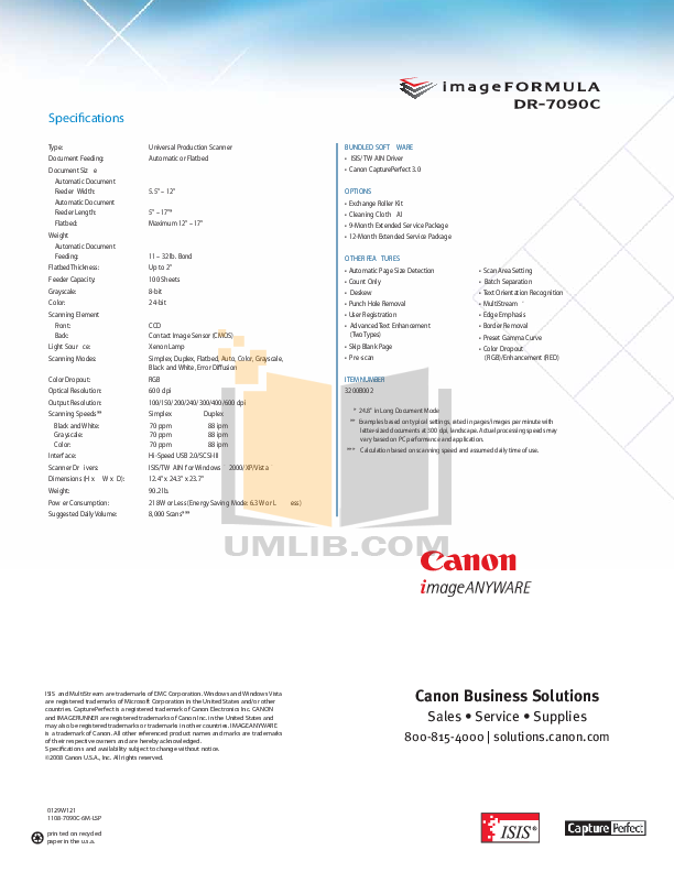 Canon Scanner imageFORMULA DR-7090C pdf page preview