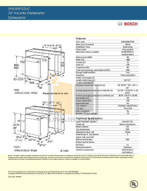 PDF manual for Bosch Dishwasher Ascenta SHE6AP05UC