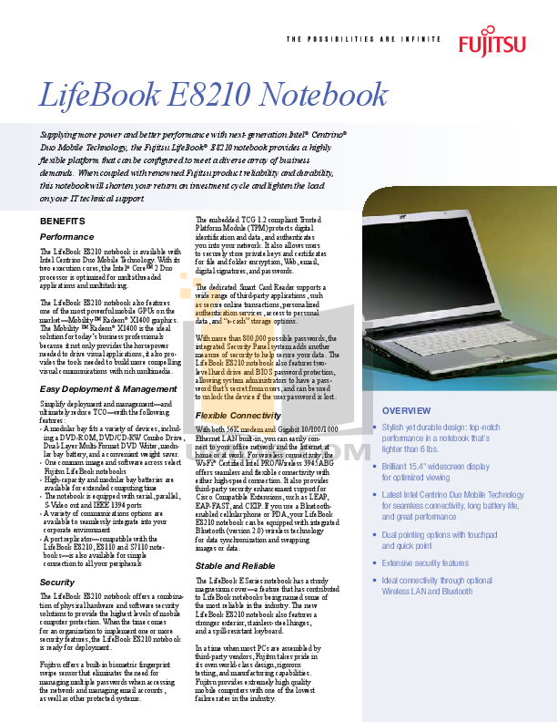 Download free pdf for Fujitsu Lifebook E8210 Laptop manual