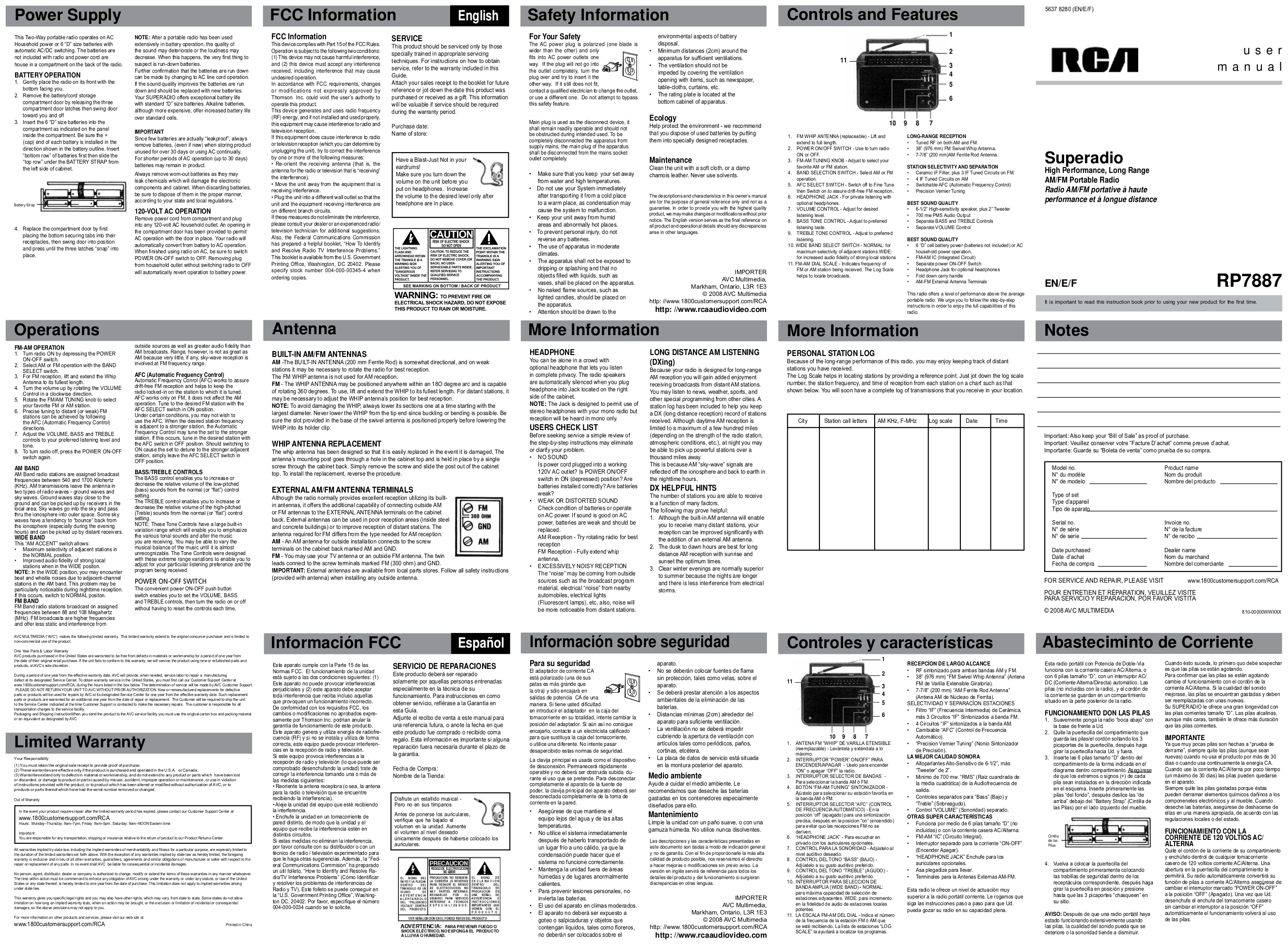 Download free pdf for RCA RP7887 Radio manual