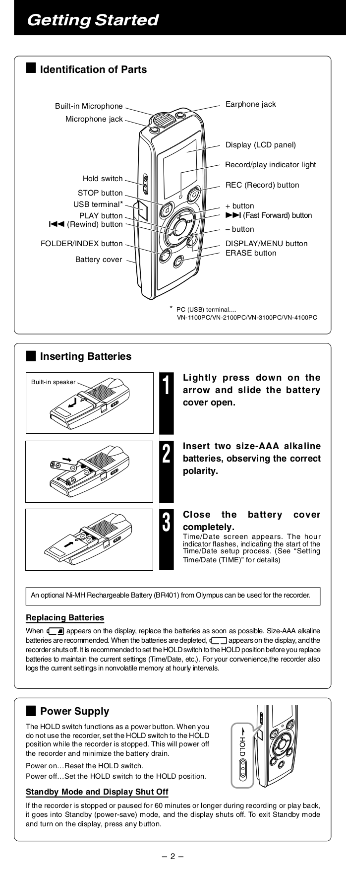 PDF manual for Olympus Voice Recorder VN-120