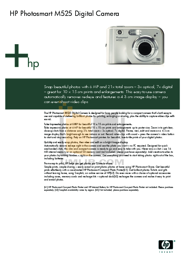 HP Digital Camera Photosmart M525 pdf page preview