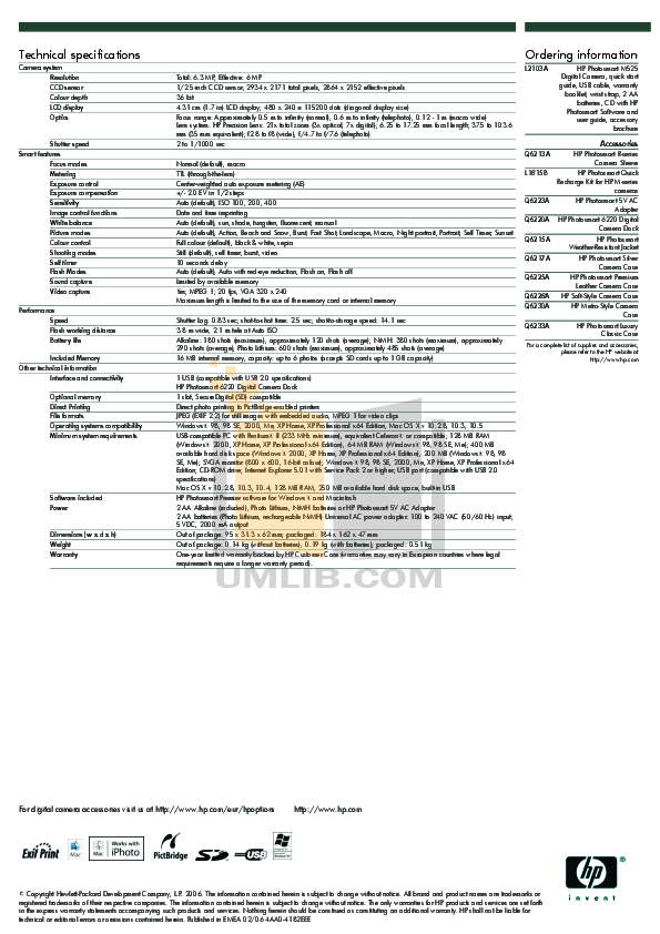 HP Digital Camera Photosmart M525 pdf page preview