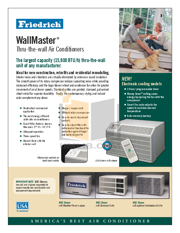 Download free pdf for Friedrich WallMaster WY10B33C Air Conditioner manual
