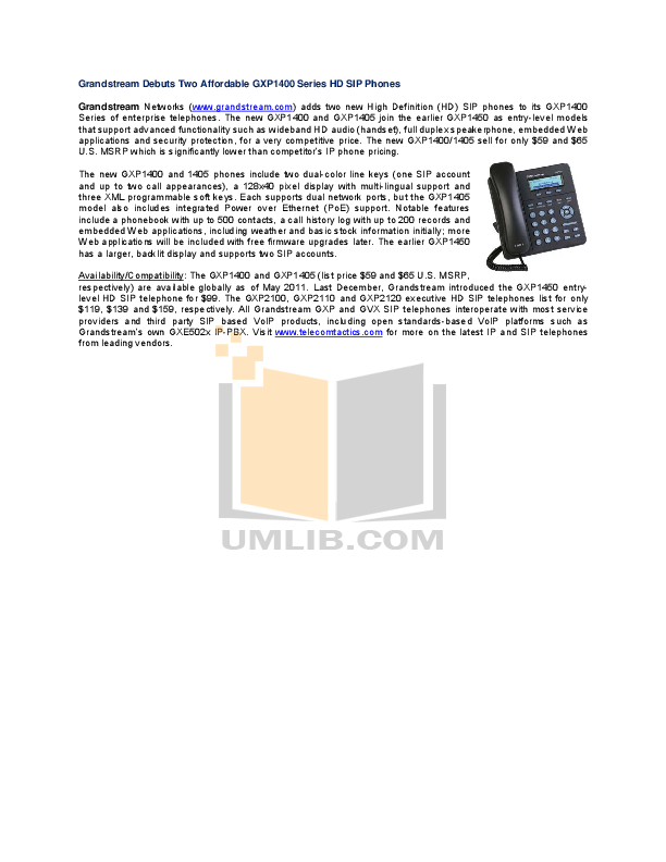 Download free pdf for Grandstream GXP1450 Telephone manual