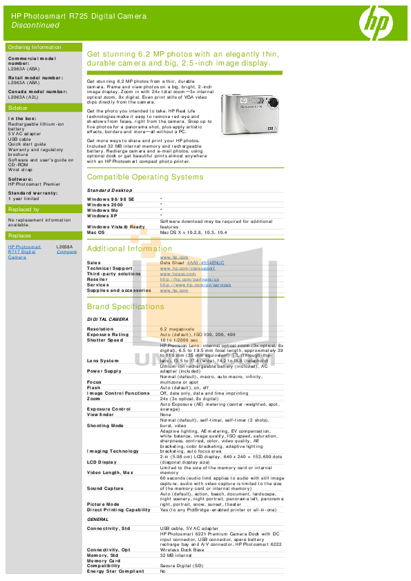 pdf for HP Digital Camera Photosmart R725 manual