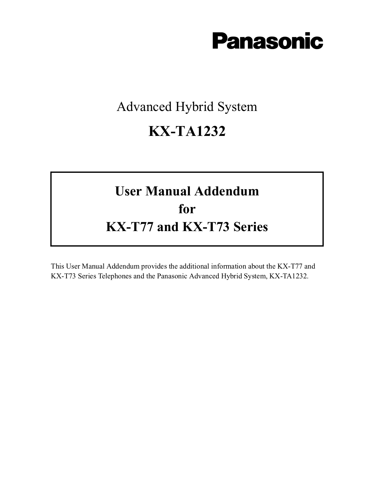 PDF Manual For Panasonic Telephone KX-T7730