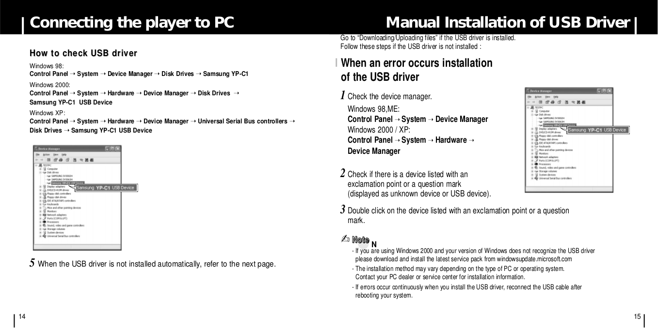 PDF manual for Samsung MP3 Player yePP YPC1