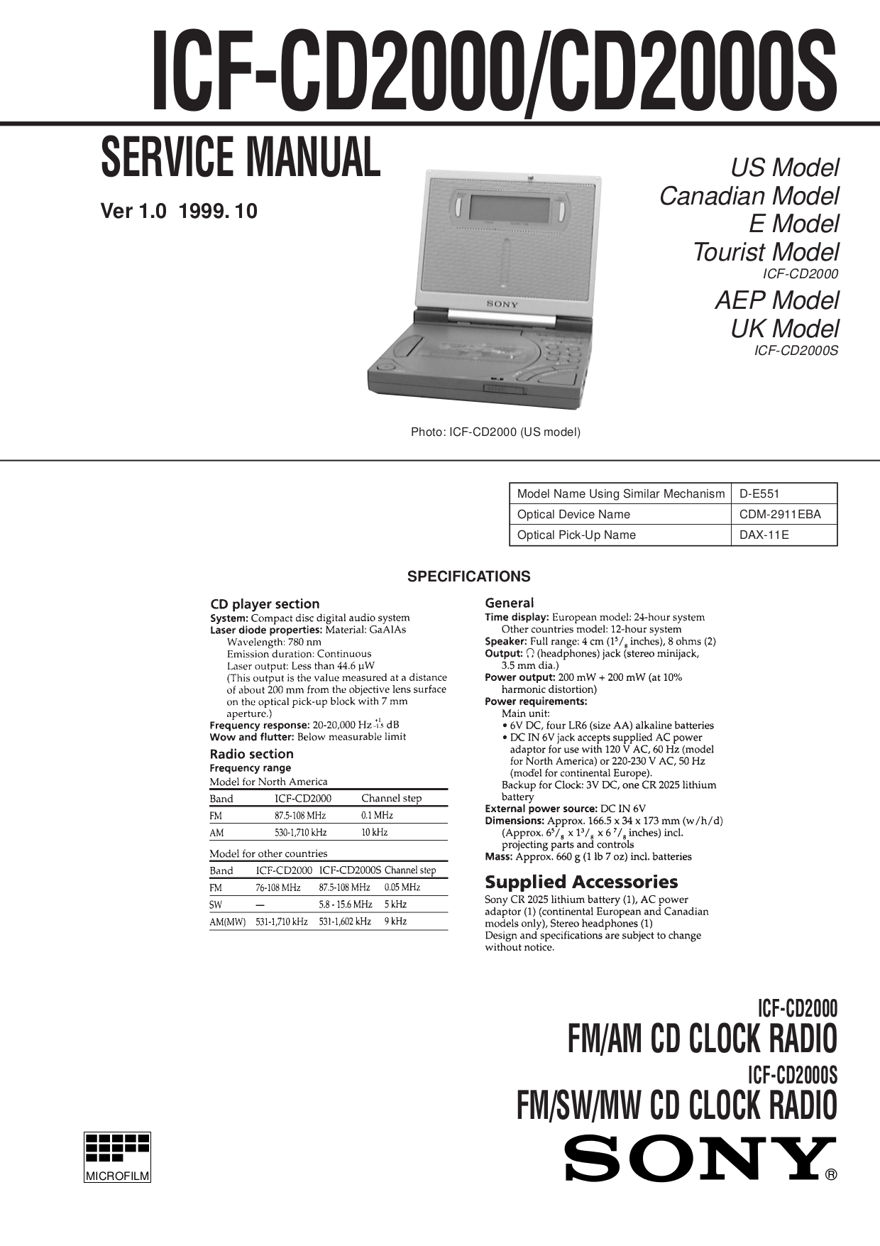 PDF manual for Sony Clock Radio ICFC211