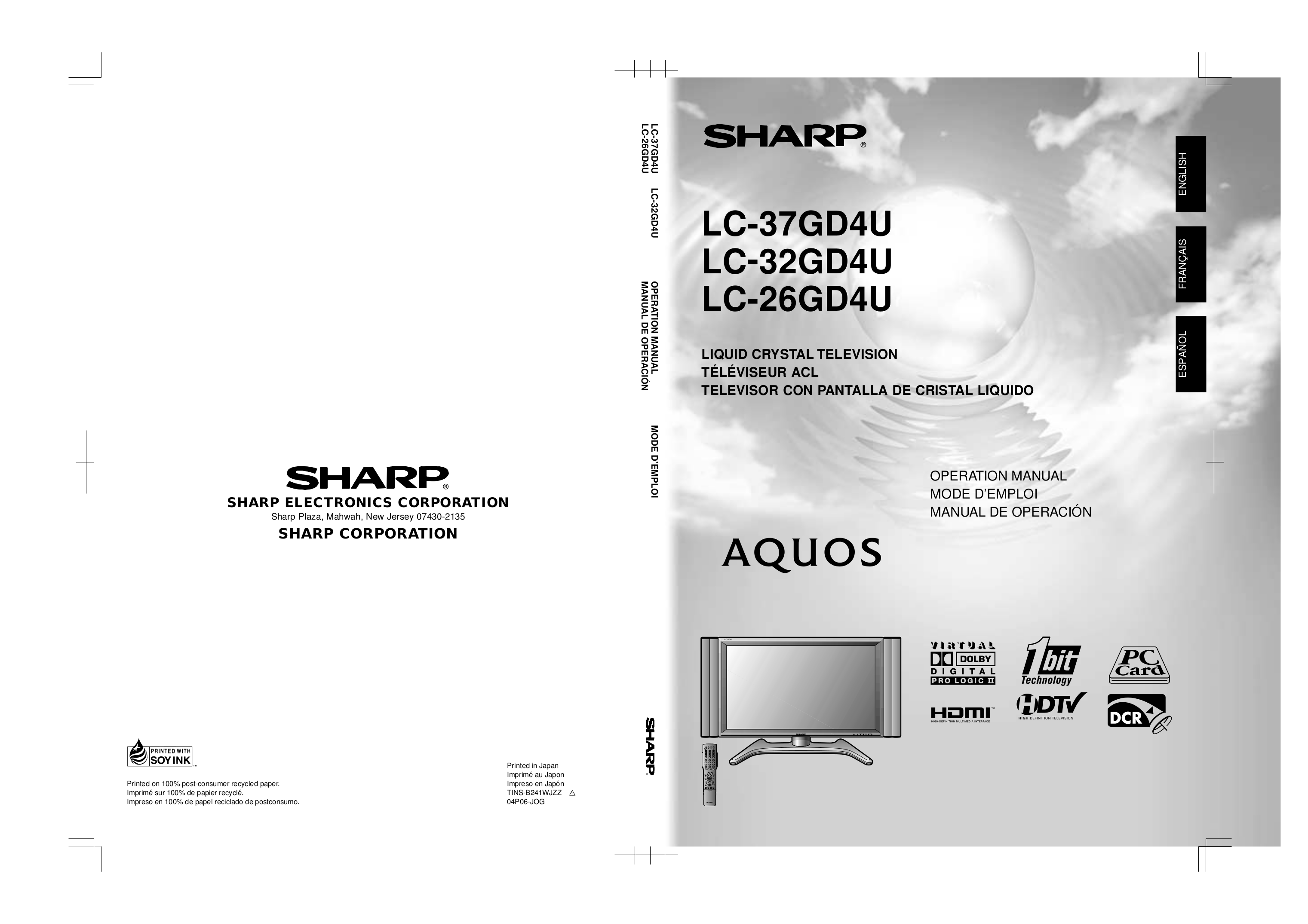 PDF manual for Sharp TV AQUOS LC32GD4U