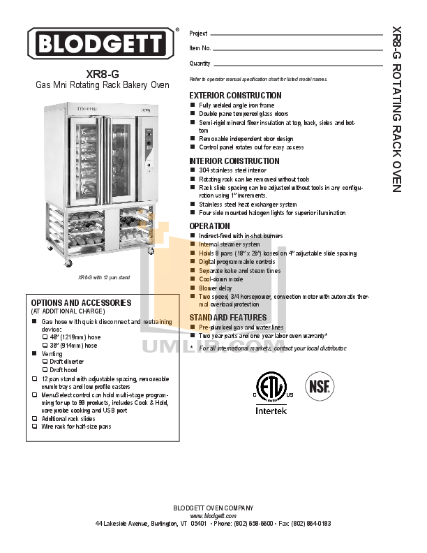 Download free pdf for Blodgett XR8G Oven manual