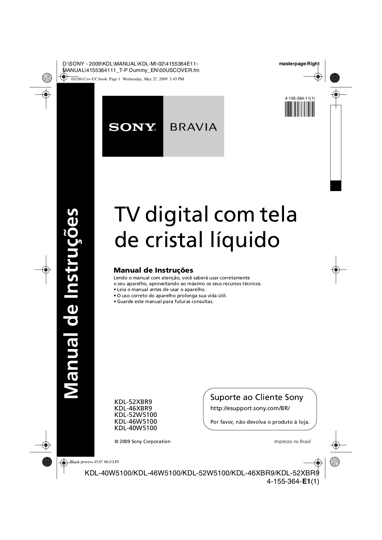 PDF manual for Sony TV BRAVIA KDL40W5100