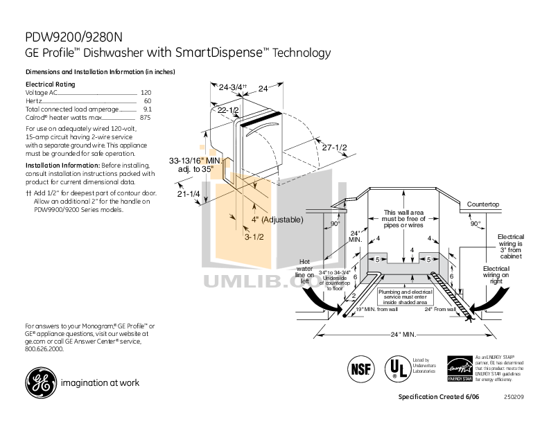 Download free pdf for GE PDW9280NSS Dishwasher manual