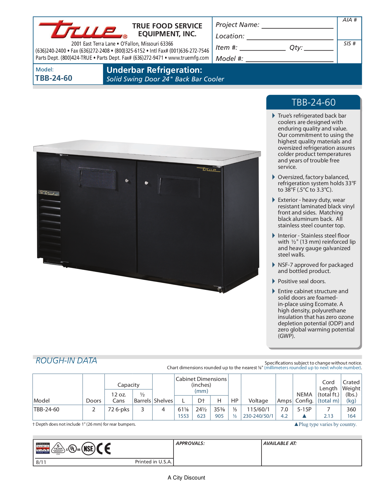 pdf for True Refrigerator TBB-24-60 manual
