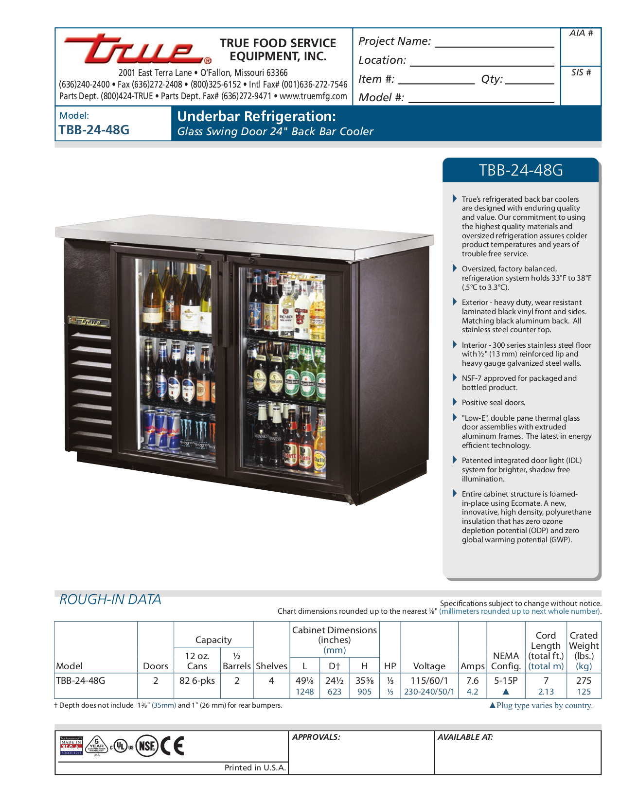 pdf for True Refrigerator TBB-24-60 manual