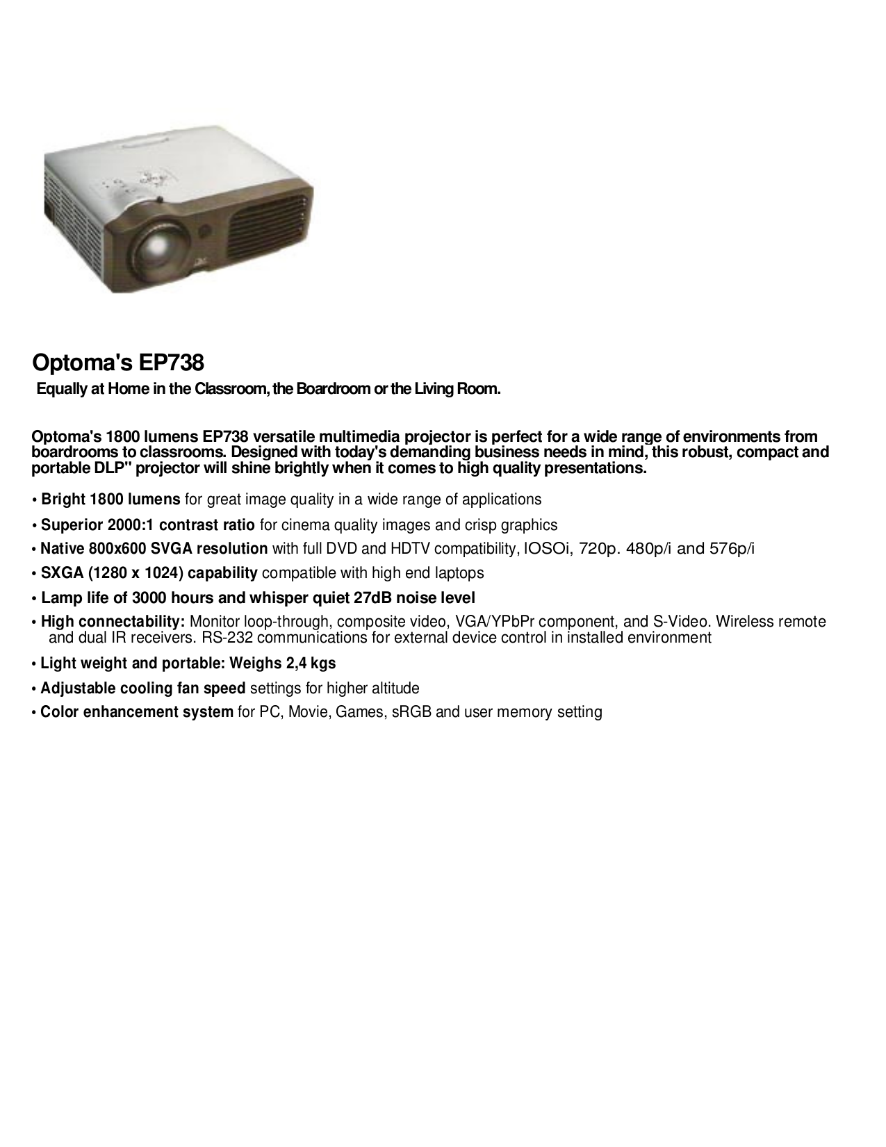 PDF manual for Optoma Projector EP738