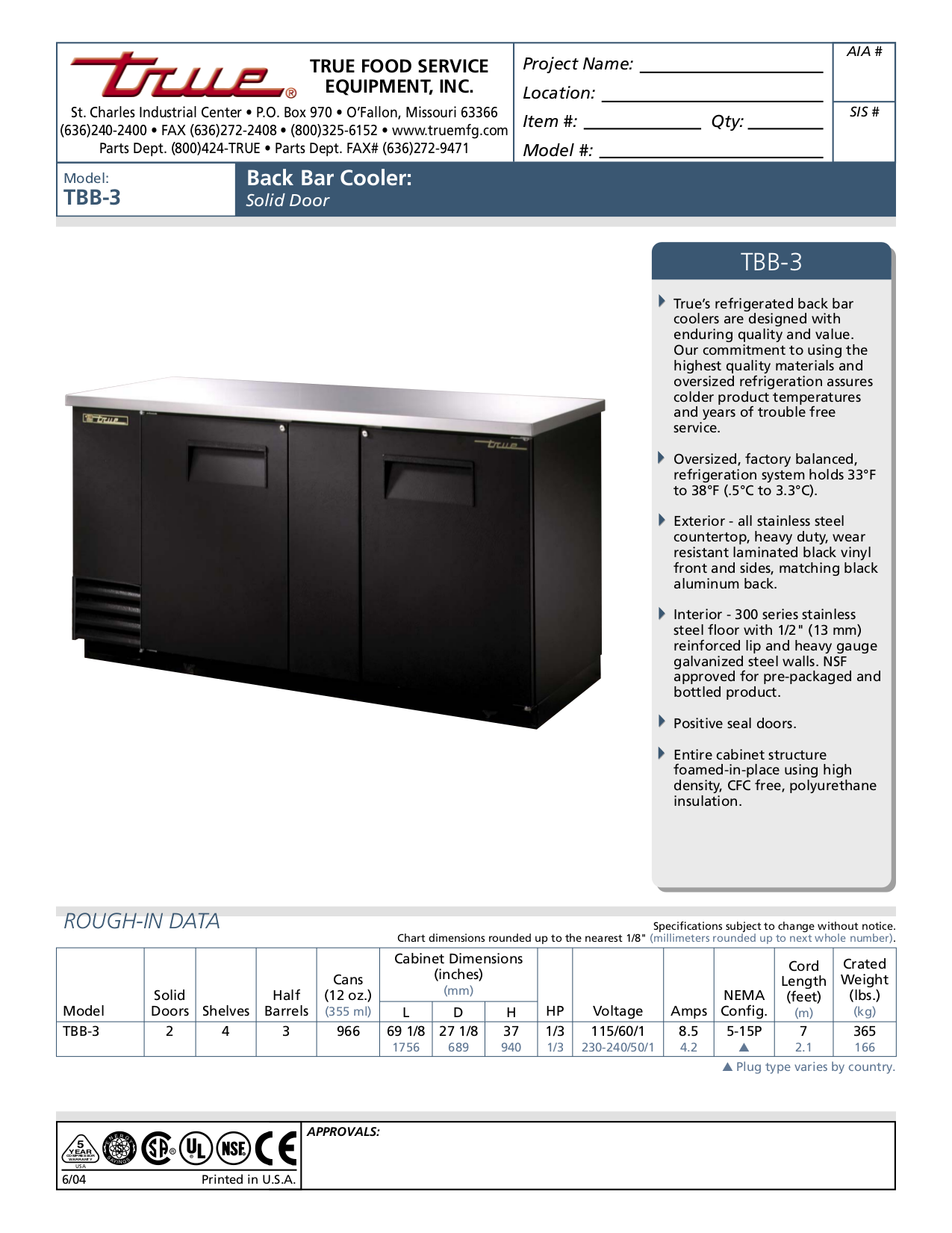 pdf for True Refrigerator TBB-3G-S manual