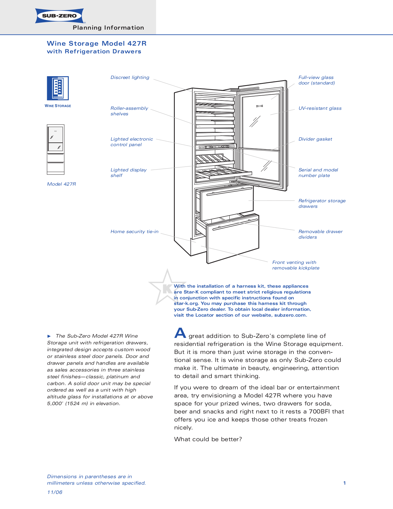 PDF manual for Wolf Refrigerator SubZero 427R