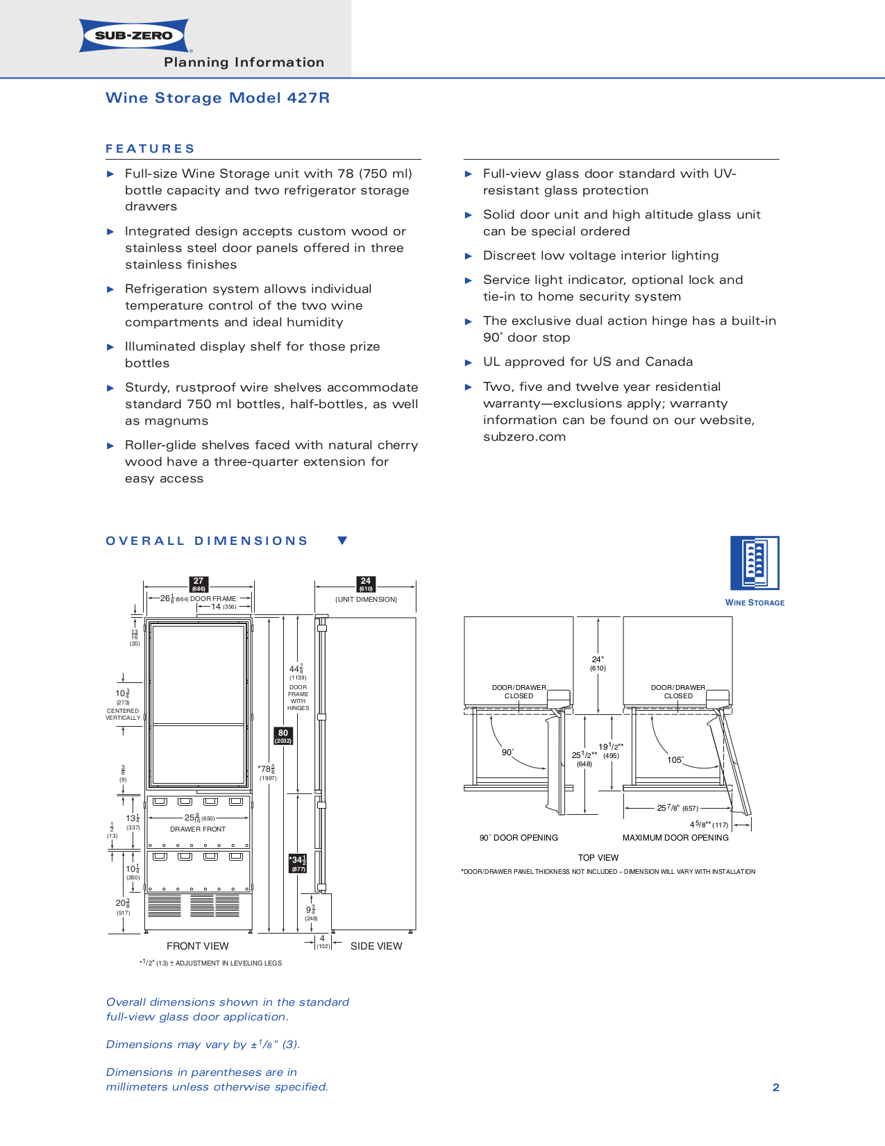 PDF manual for Wolf Refrigerator SubZero 427R