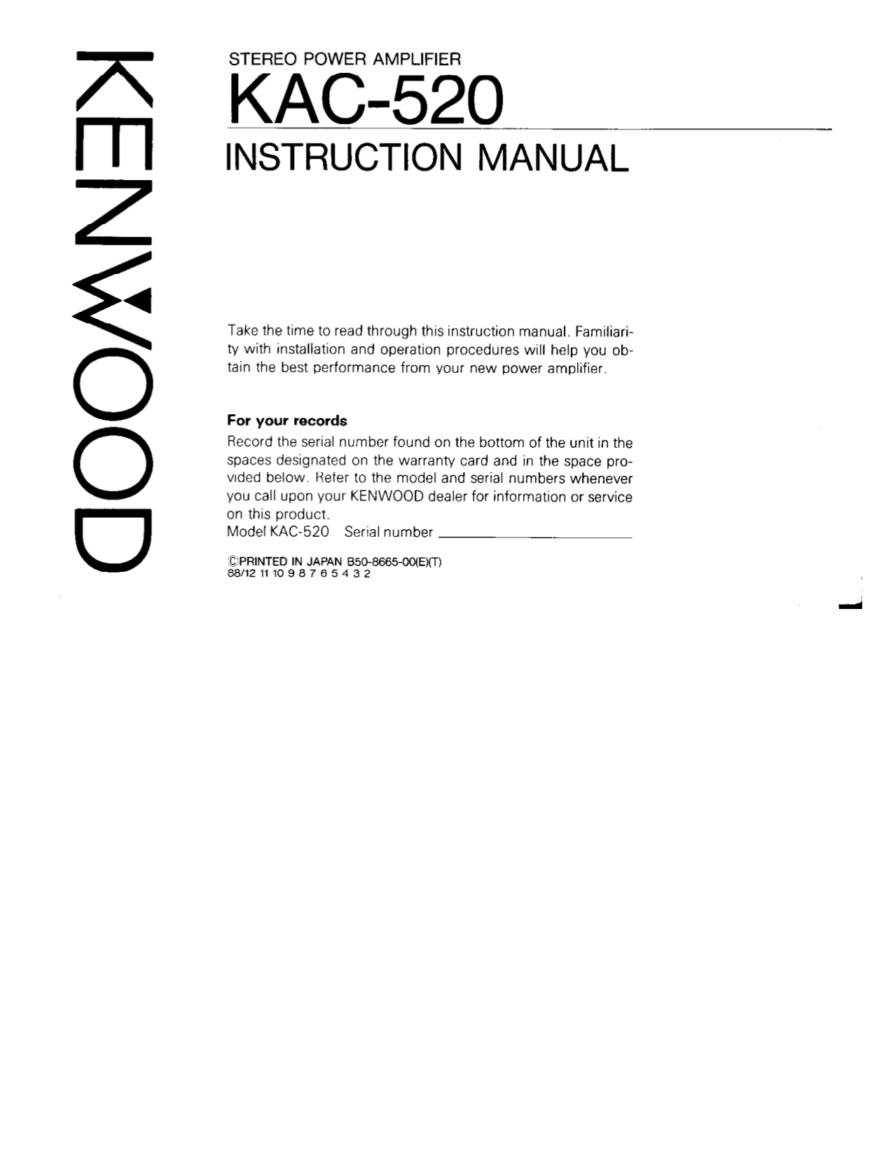 PDF manual for Kenwood Amp KAC-520