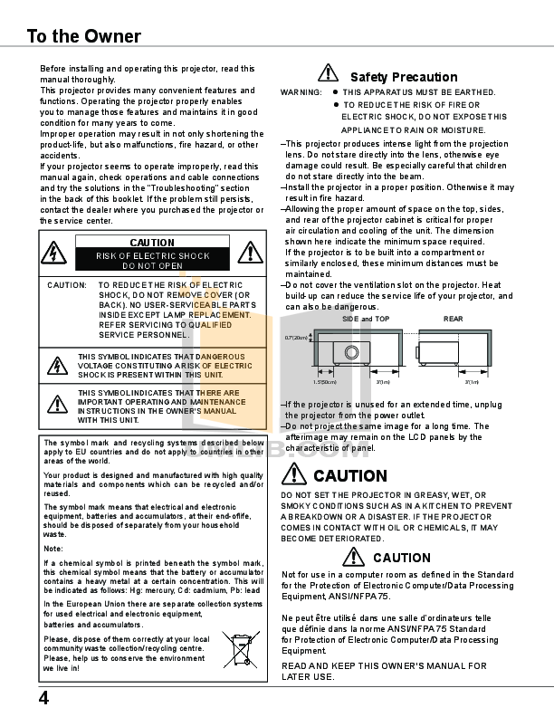 PDF manual for Eiki Projector LC-100