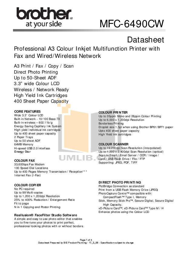 Download free pdf for Brother MFC-6490CW Multifunction Printer manual