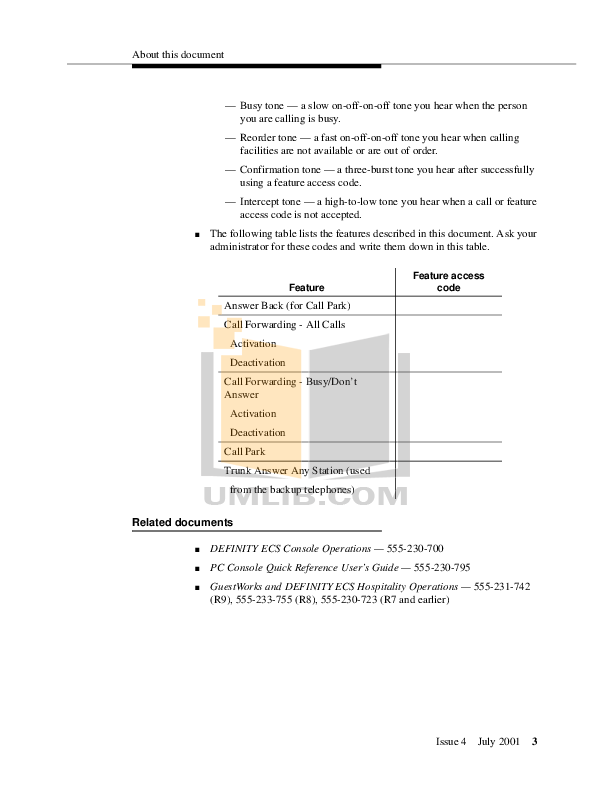 PDF manual for Avaya Telephone Definity 8410D