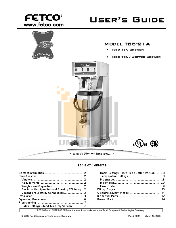 Download free pdf for Fetco TBS21A Coffee Maker manual