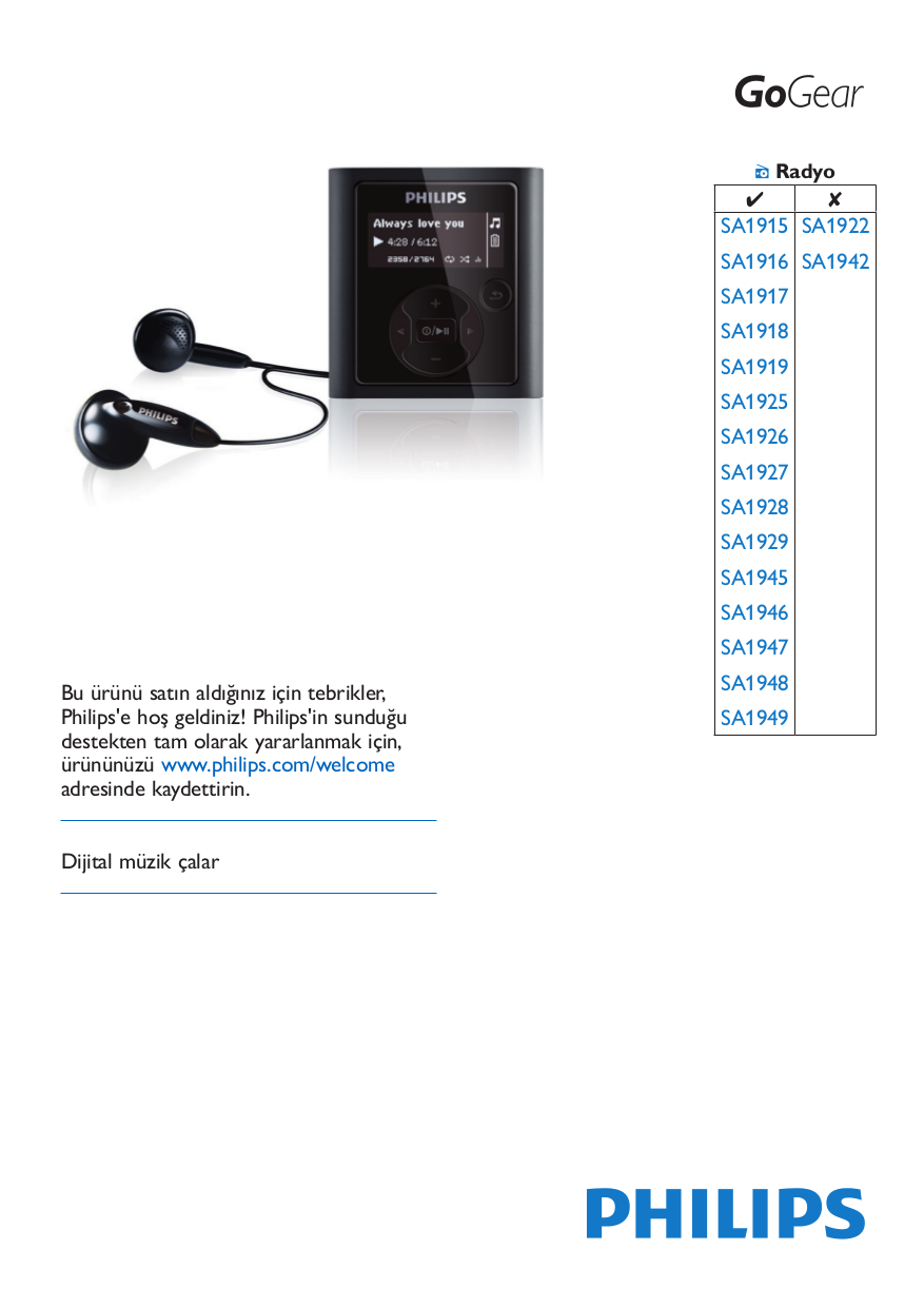 Download free pdf for Philips GoGear SA1929 2GB MP3 Player manual