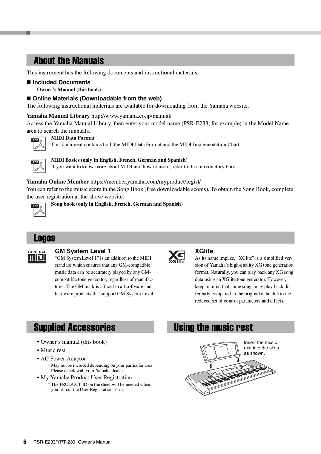 PDF manual for Yamaha Music Keyboard PSR-340