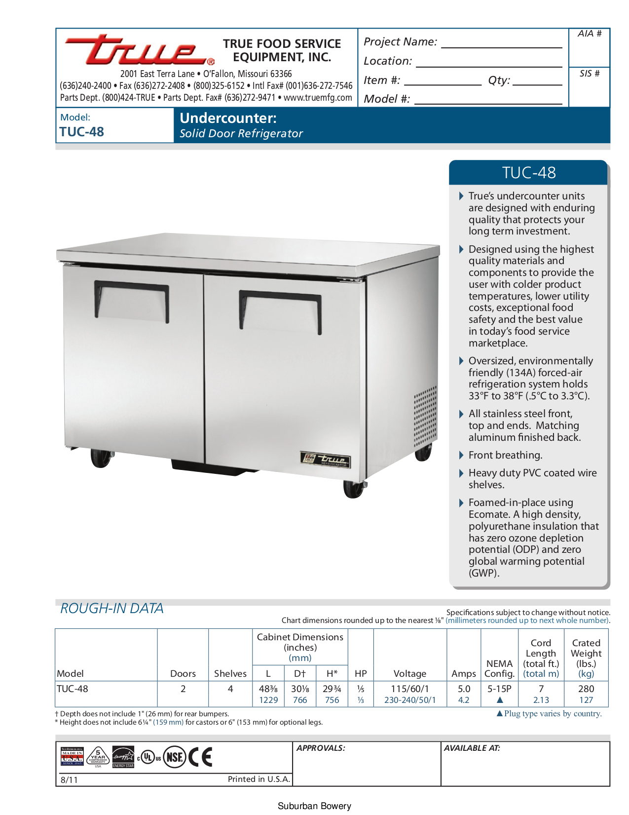pdf for True Refrigerator TUC-48 manual