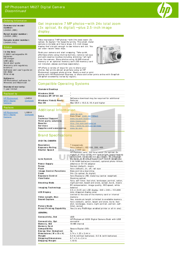 pdf for HP Digital Camera Photosmart M637 manual