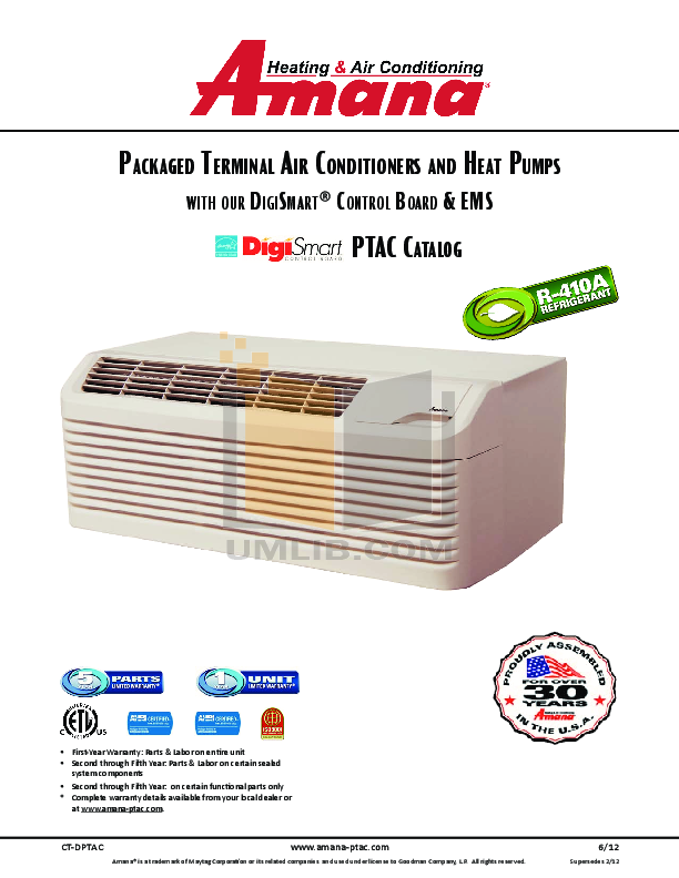 Download free pdf for Amana DigiSmart PTH154E50AXXX Air Conditioner manual