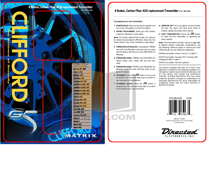 Download free pdf for DEI Clifford IntelliGuard 9000 Car Alarms Other