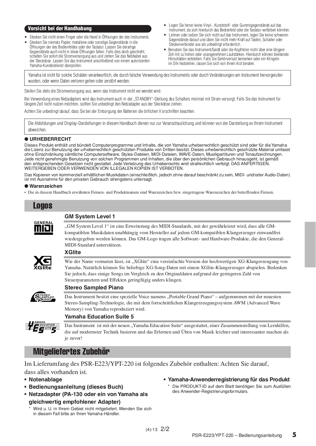 PDF manual for Yamaha Music Keyboard YPT-220