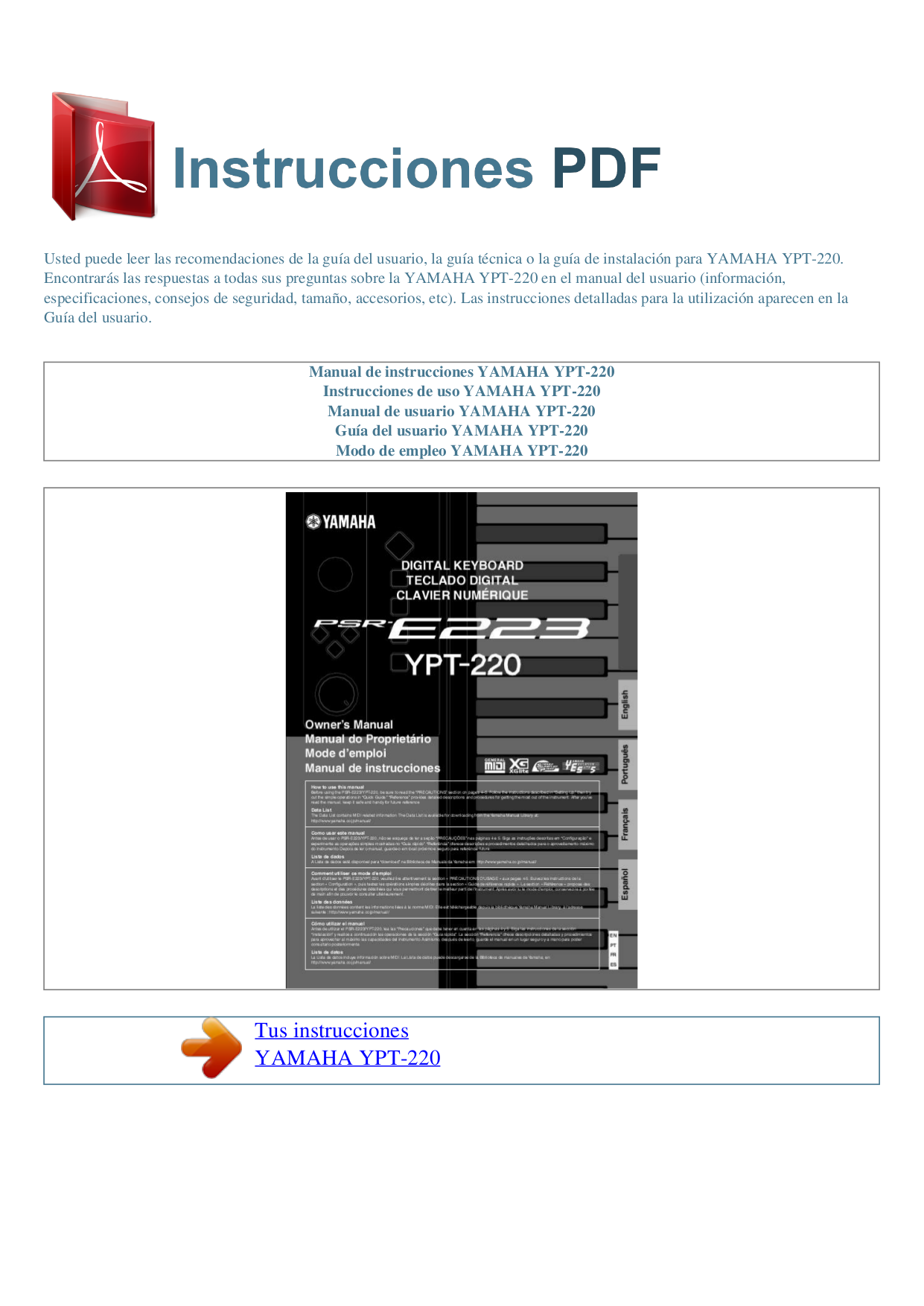 Download free pdf for Yamaha YPT-220 Music Keyboard manual