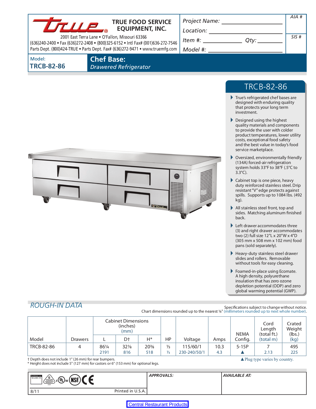 pdf for True Refrigerator TRCB-82-86 manual