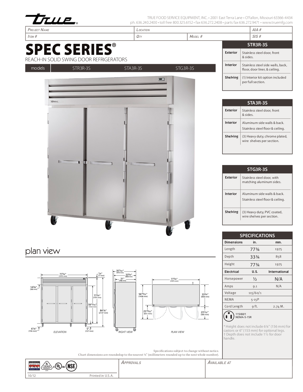 pdf for True Refrigerator TR3R-3S manual