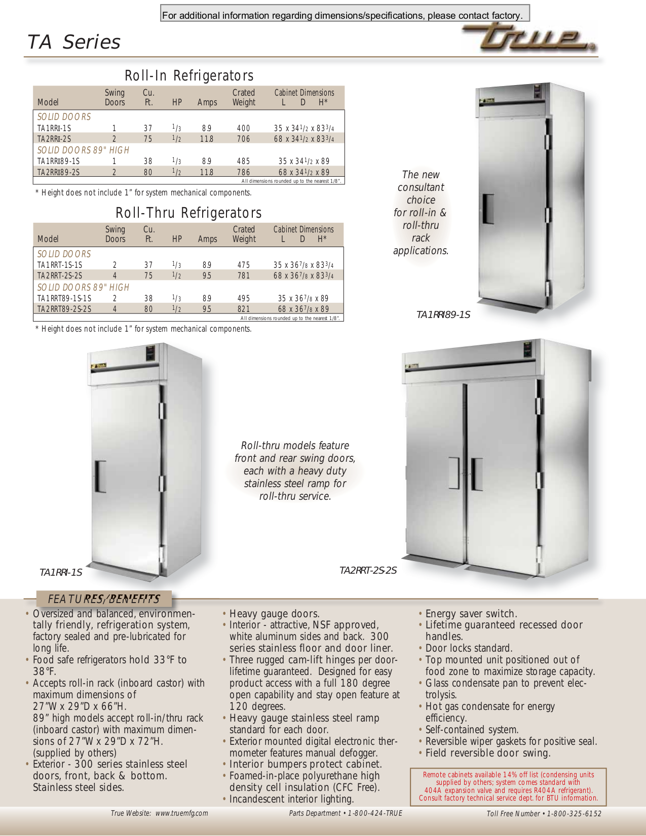 pdf for True Refrigerator TA1RRT-1S-1S manual