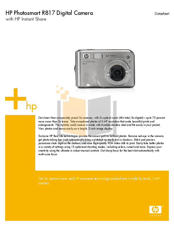 pdf for HP Digital Camera Photosmart R817xi manual