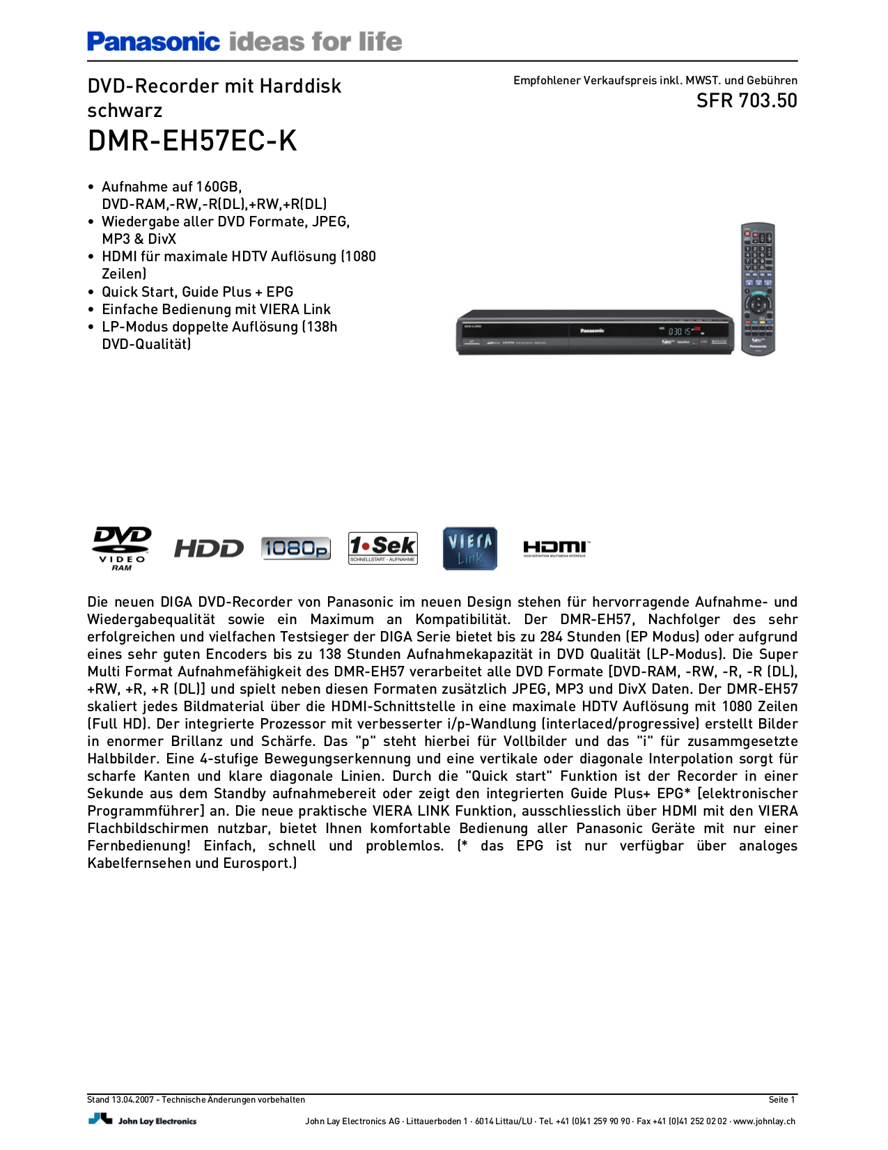 PDF manual for Panasonic DVD Players Diga DMREH57