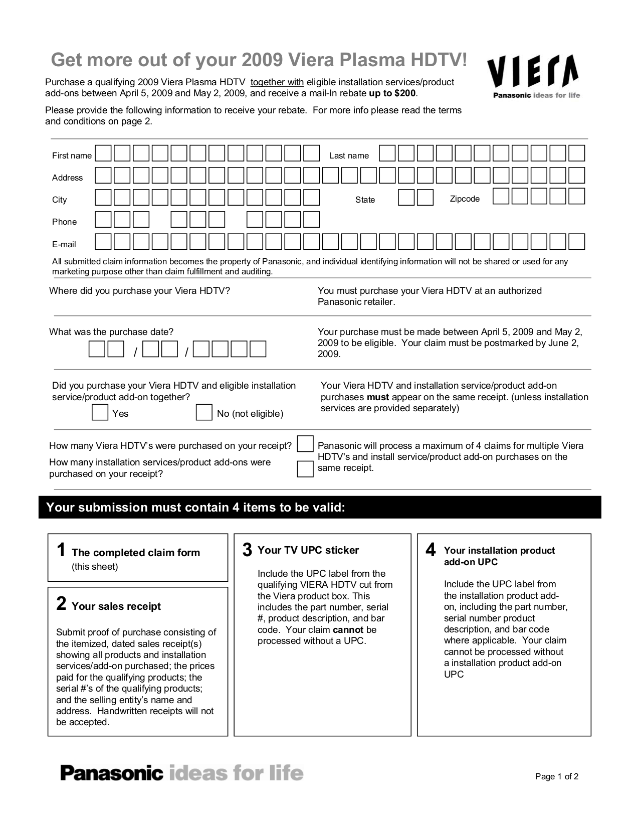 Download free pdf for Panasonic Viera TC-P50S1 TV manual