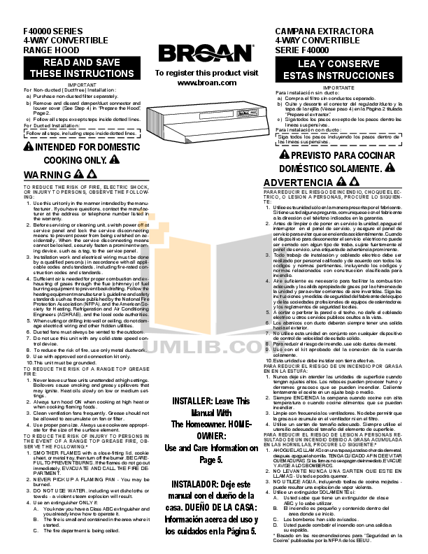 Download free pdf for BroanNuTone F40000 Series F402402 Hoods Other manual