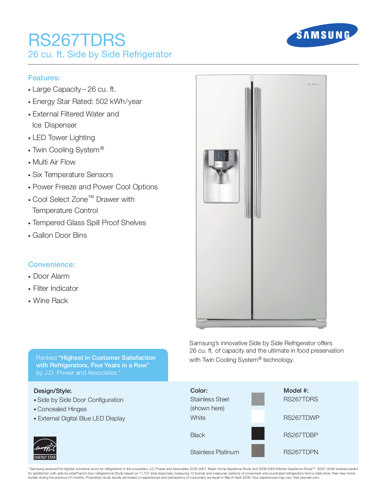 Download free pdf for Samsung RS267TD Refrigerator manual