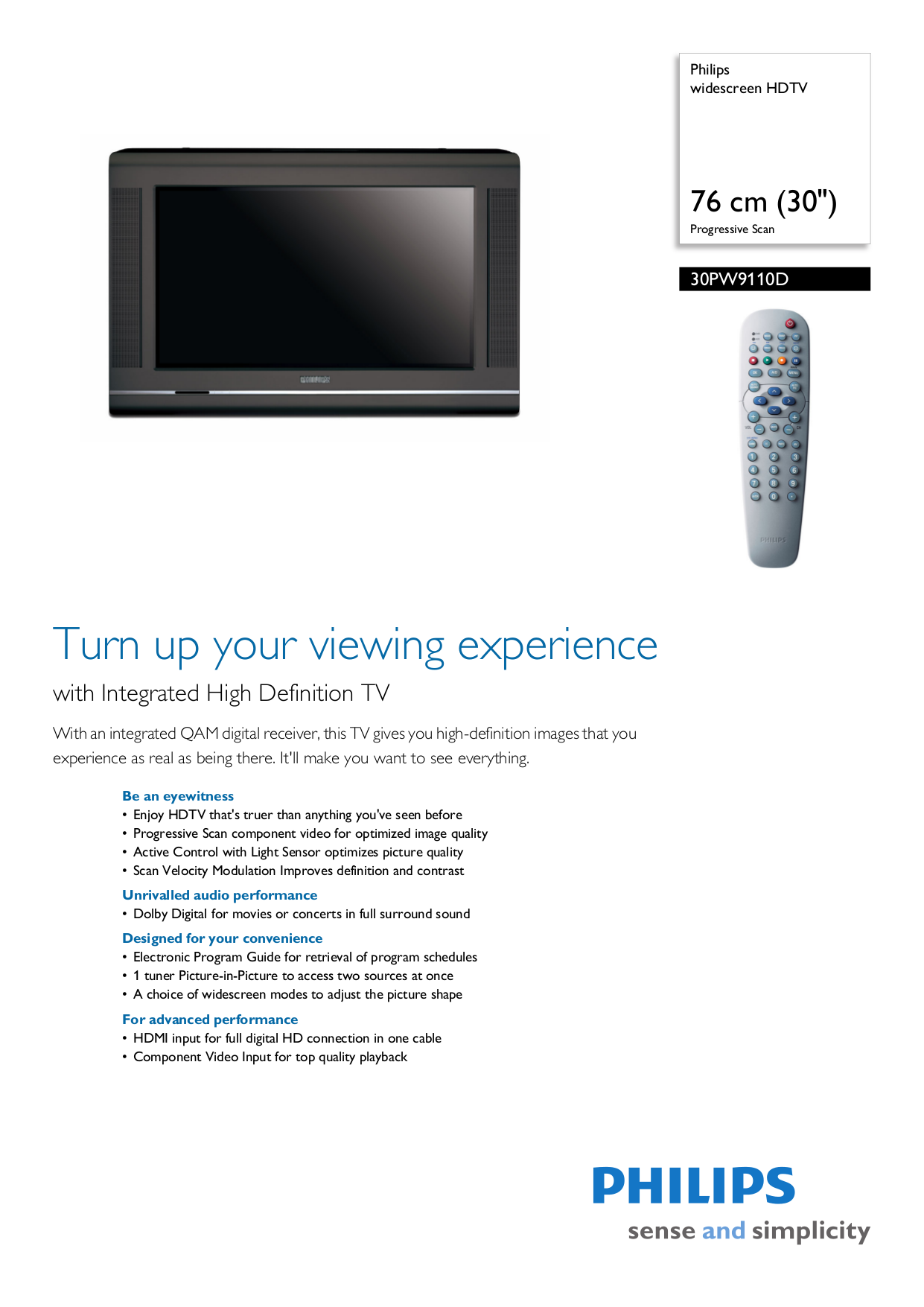 Download free pdf for Philips 30PW9110D TV manual