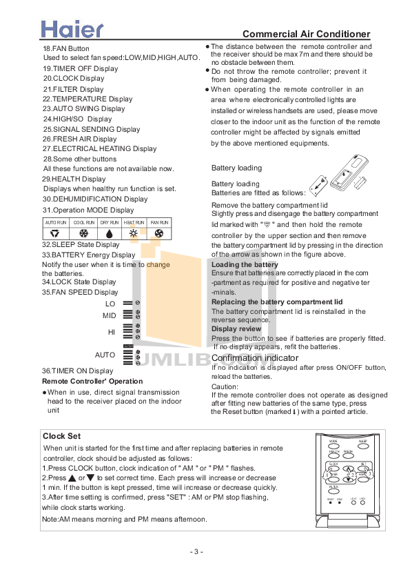 PDF manual for Haier Air Conditioner YRH71