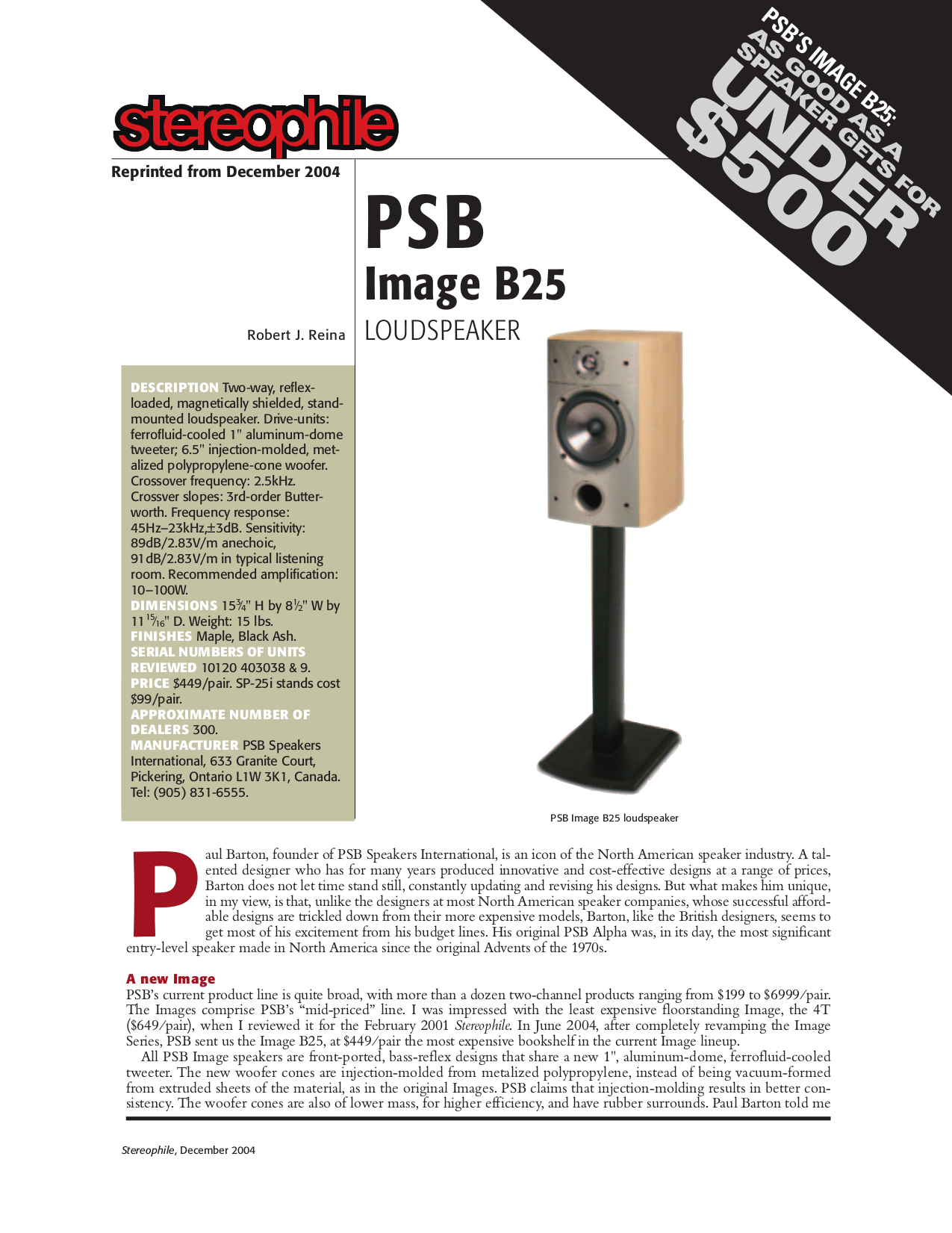 PDF manual for PSB Speaker Image B25