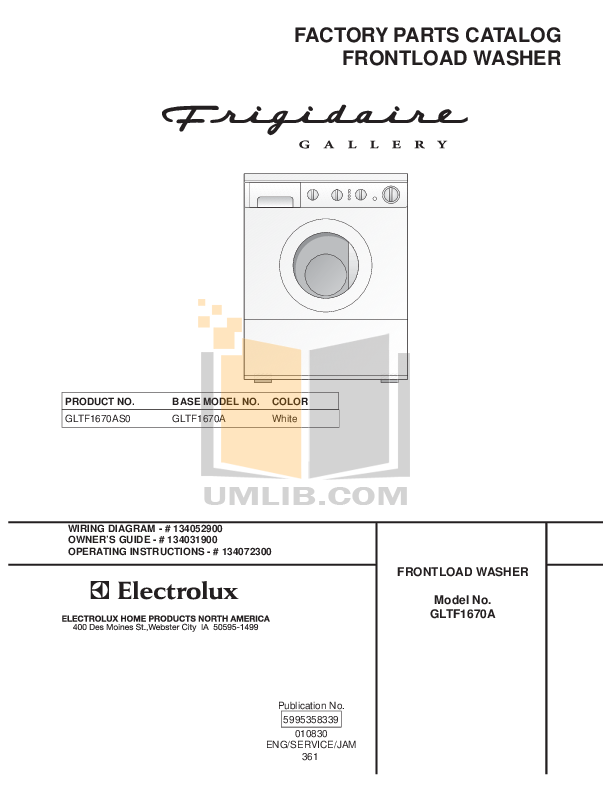 Download free pdf for Frigidaire GLTF1670AS0 Washer manual