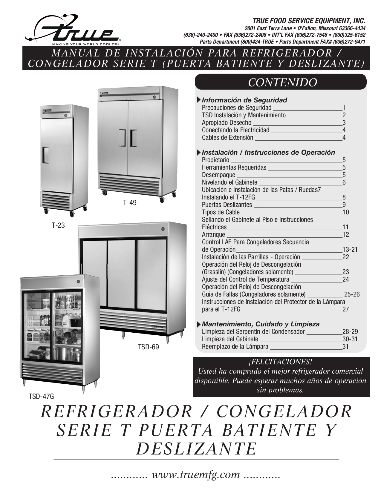 Download free pdf for True T49DT Refrigerator manual